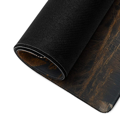 Black textured wood grain mousepad with white stitched edge