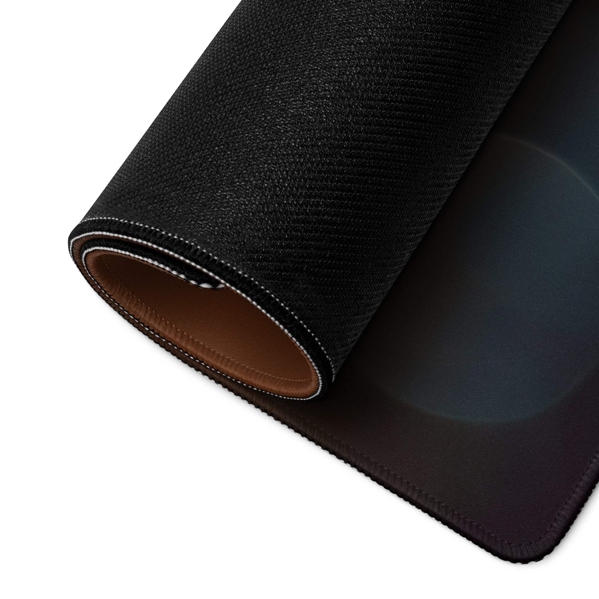 Autumn leaf gaming mouse pad back: black textured with brown lining, white stitching