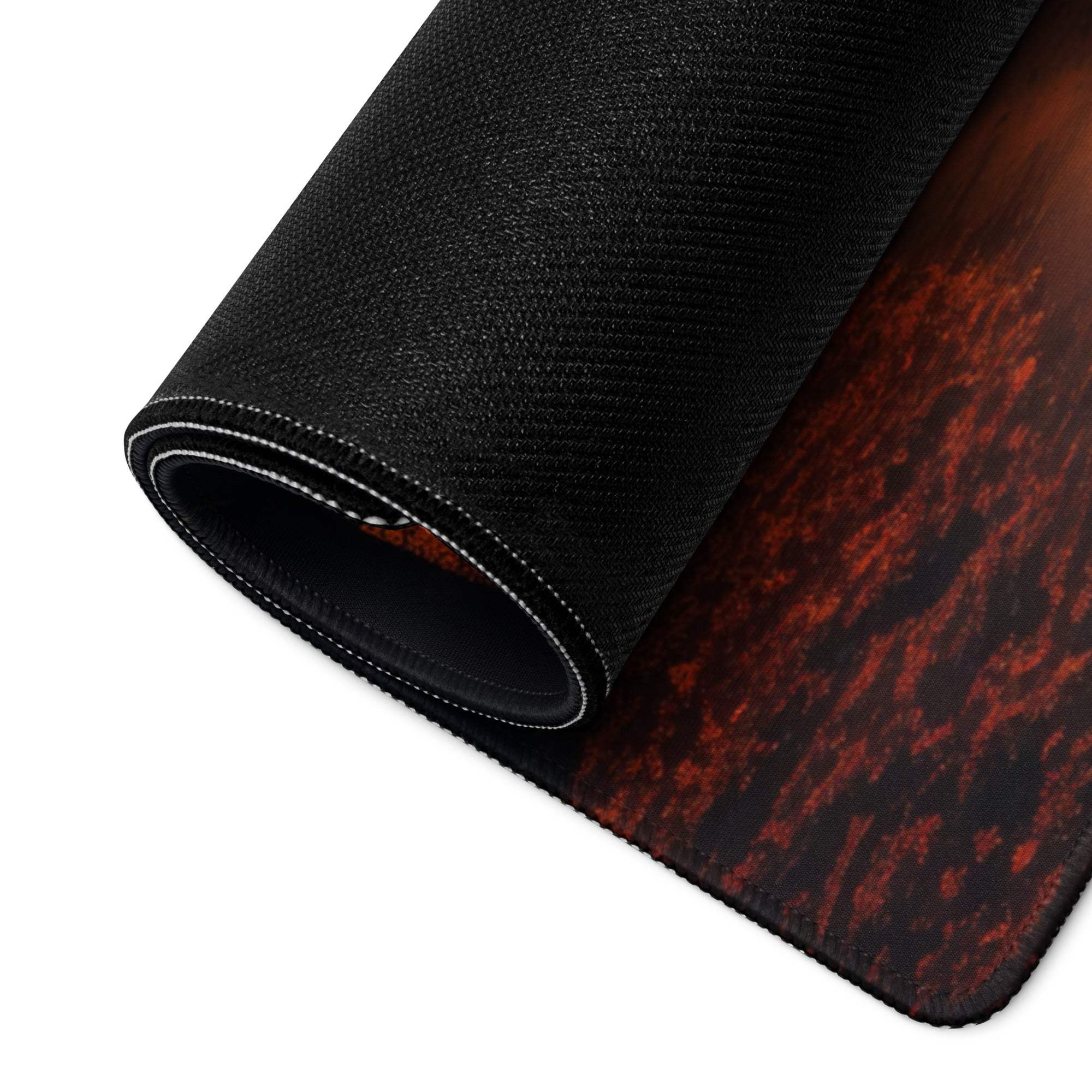 Black textured back of nature-inspired autumn sunset gaming mouse pad
