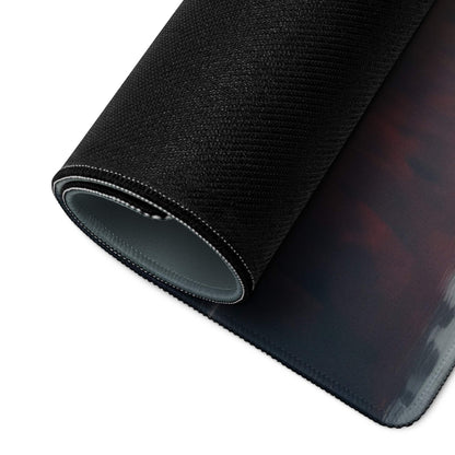 Black textured gaming mousepad with autumn red tree island landscape design