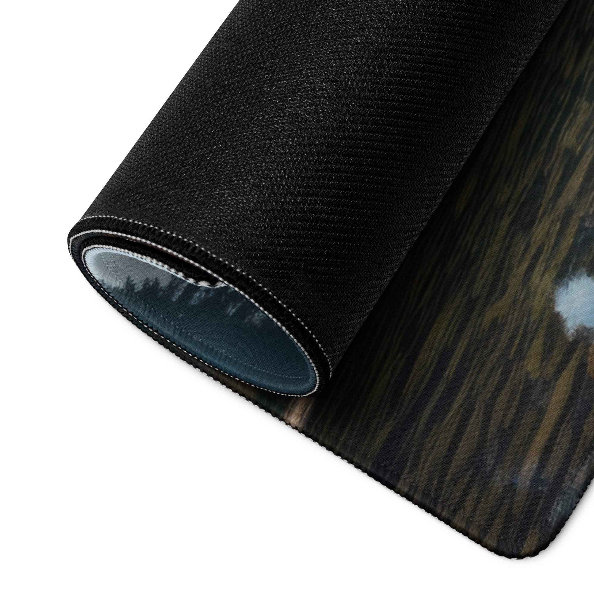 Black textured Autumn Forest mousepad with cozy landscape print