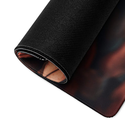 Autumn Leaves large gaming mouse pad with black textured surface, rolled edge, red-orange gradient, non-slip base, durable stitching