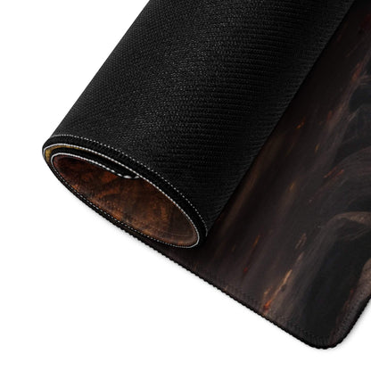 Premium Autumn Forest Bridge gaming mouse pad with black textured swirling patterns