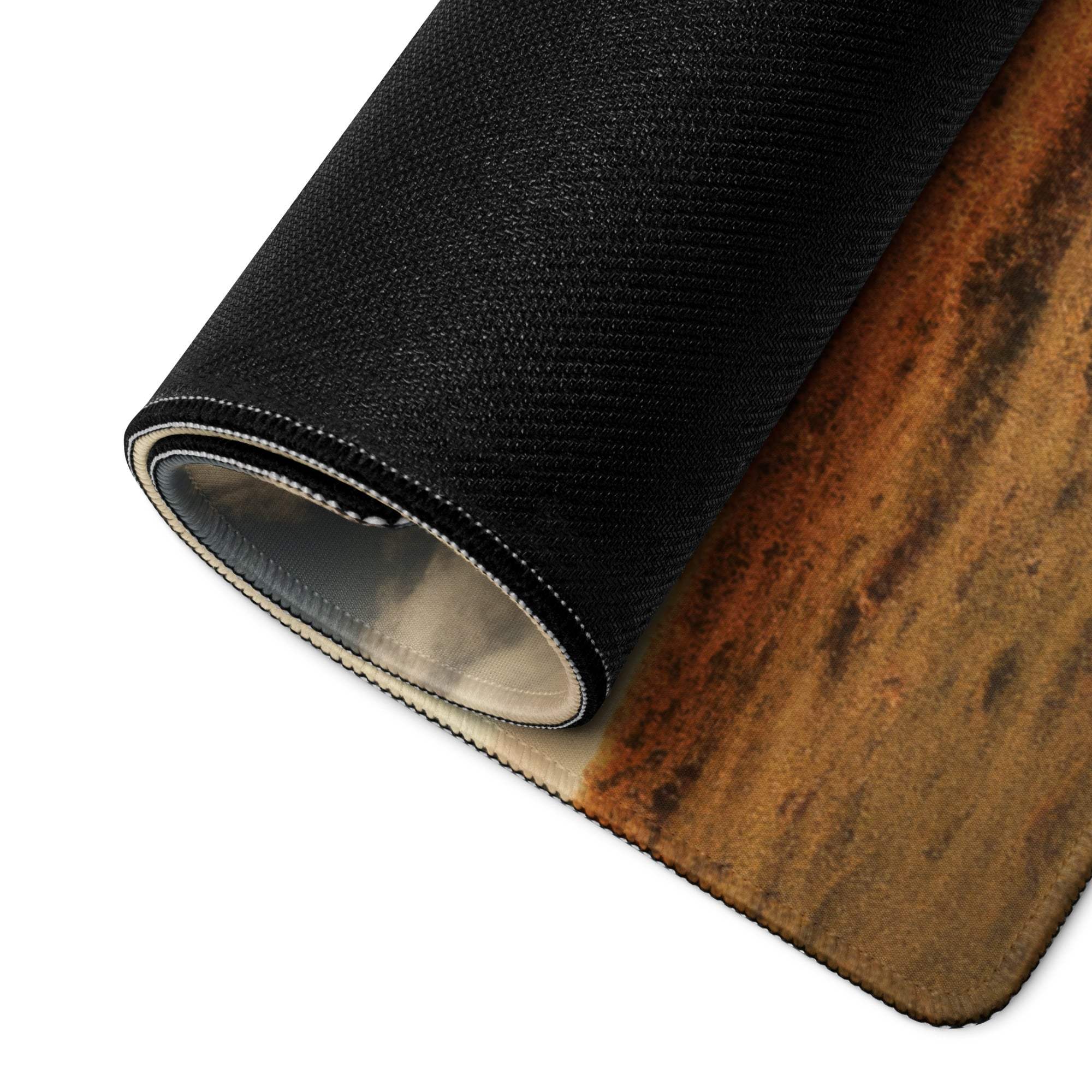 Black textured Autumn Landscape Serenity gaming mouse pad with wood grain