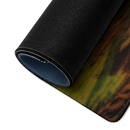 Black textured mousepad with vibrant sunset ocean palm tree design