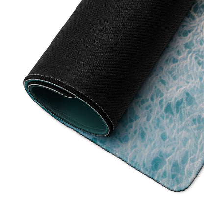 Back of Vibrant Tropical Beach gaming mouse pad with black textured teal white ripple base