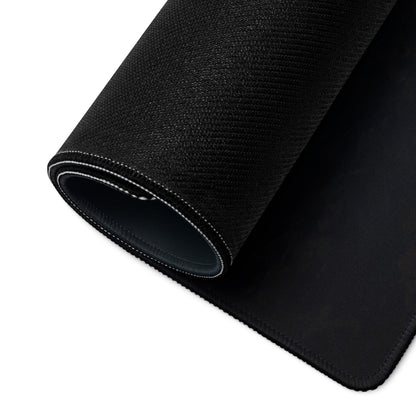 Black stitched-edge mousepad back with white seam, Halloween pumpkin design