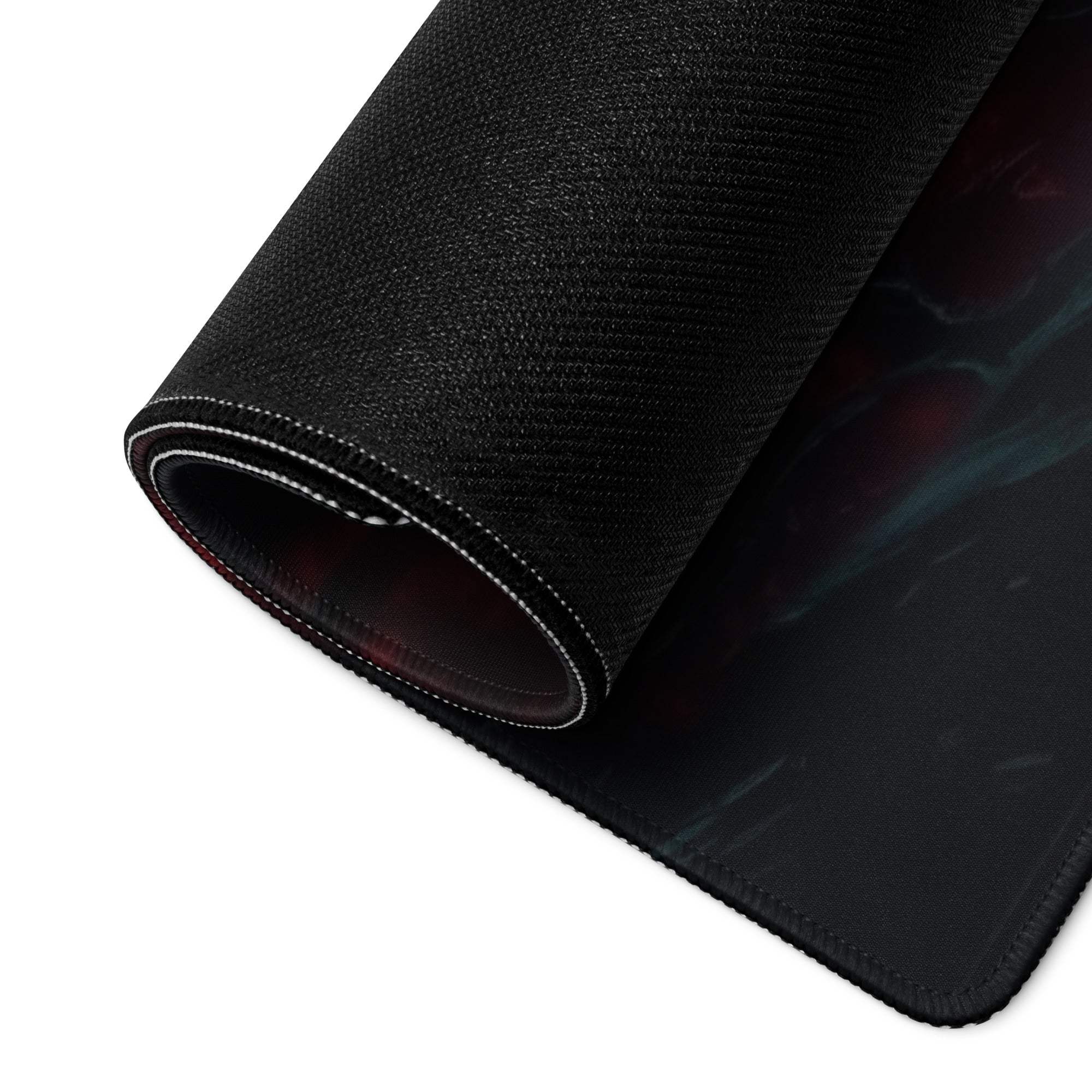 Black textured gaming mousepad with red gray abstract design