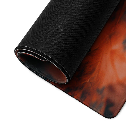 Black textured mousepad with orange red flame and gothic skull autumn leaves design