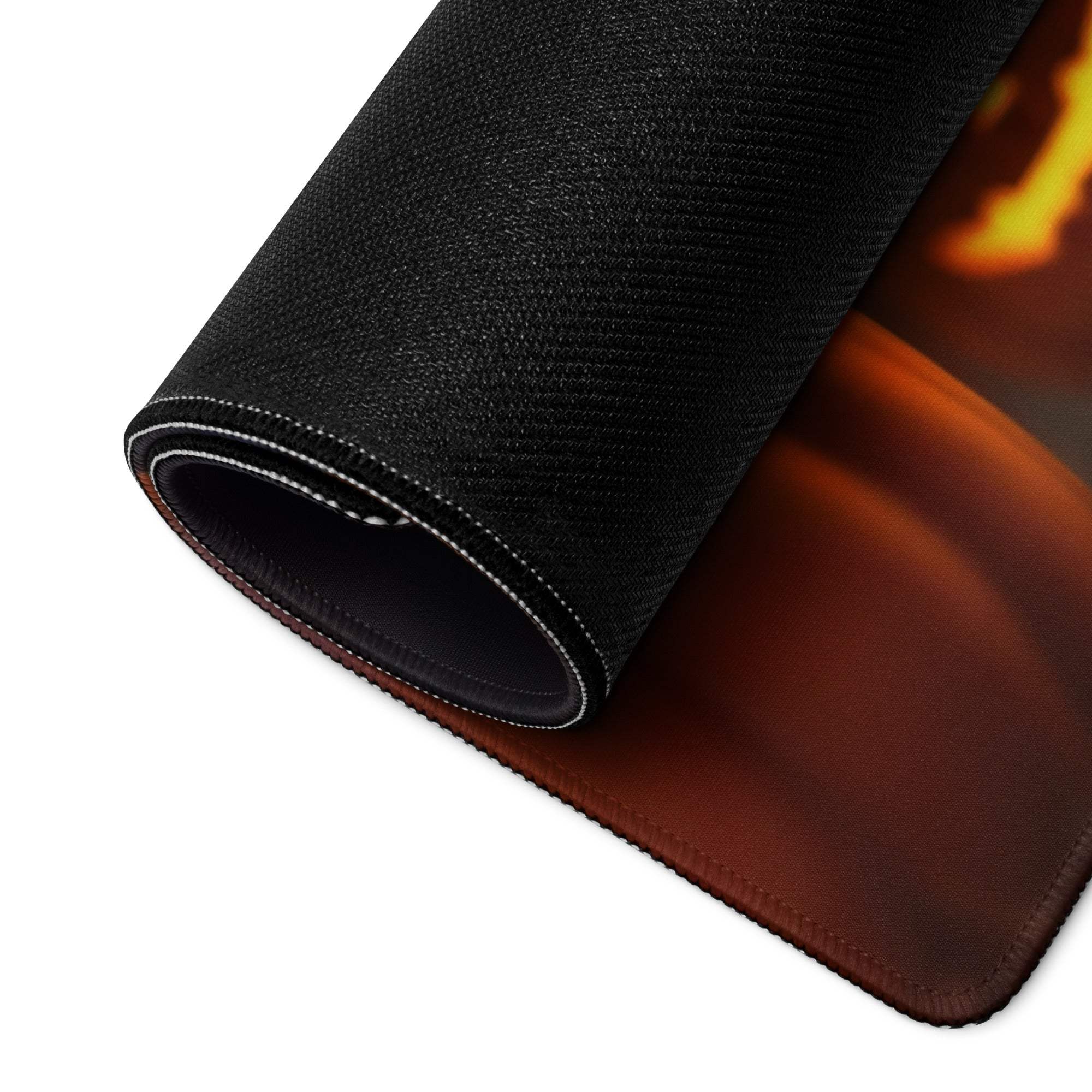 Black textured Halloween pumpkin night scene gaming mouse pad with fiery orange red design