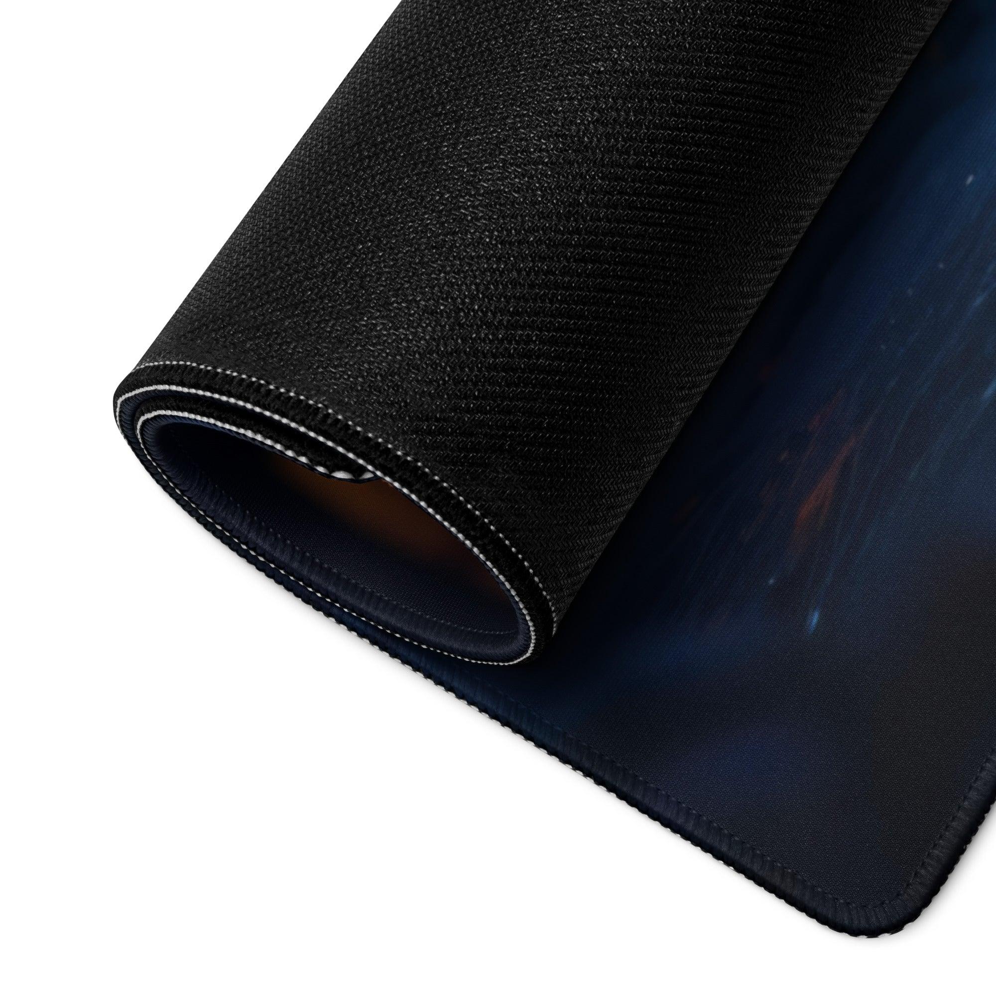 Black textured cosmic mousepad with Halloween pumpkin orange glow design