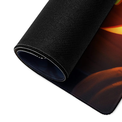 Black textured Halloween haunted house gaming mousepad with orange jack o lanterns