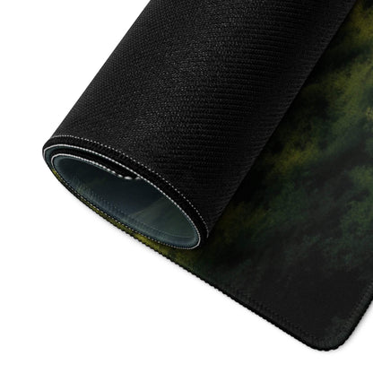Black textured gaming mousepad with green black abstract nature mountain design