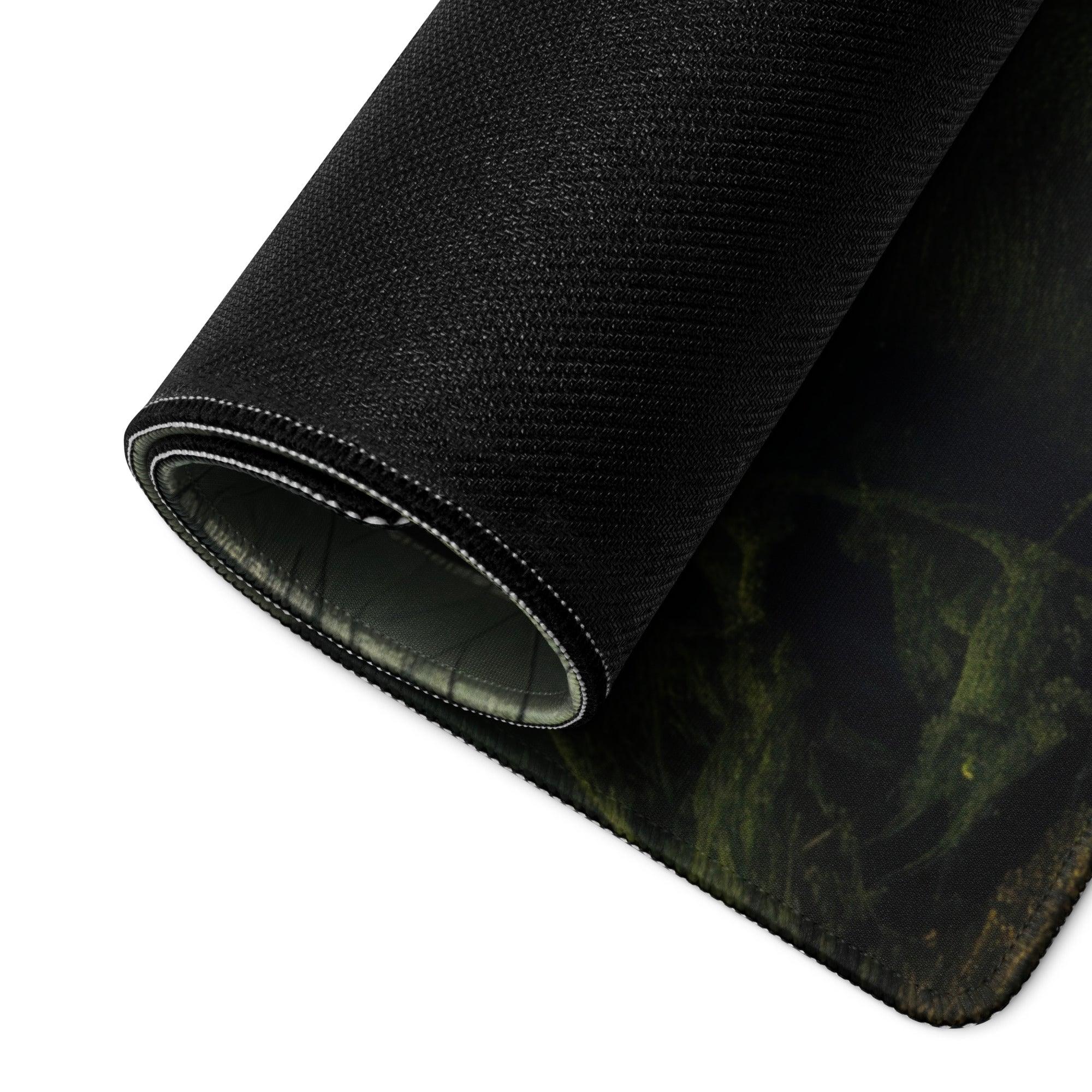Mystic Forest large gaming mouse pad with black textured dark green marbled surface