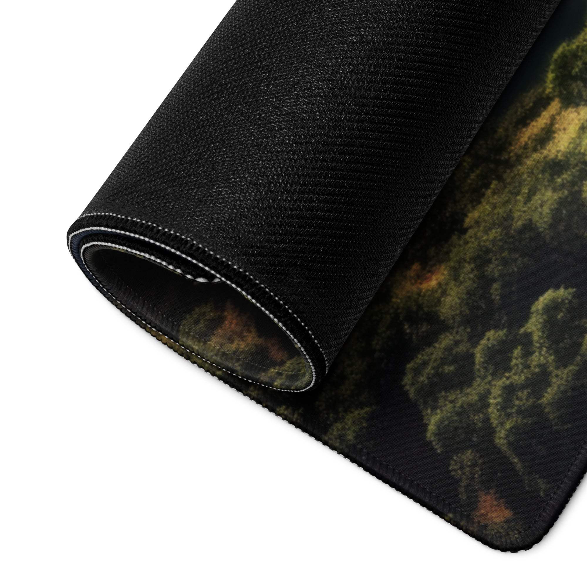Black textured forest scene golf mouse pad with non-slip base