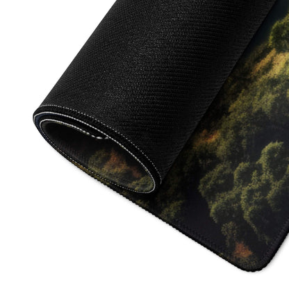 Black textured forest scene golf mouse pad with non-slip base