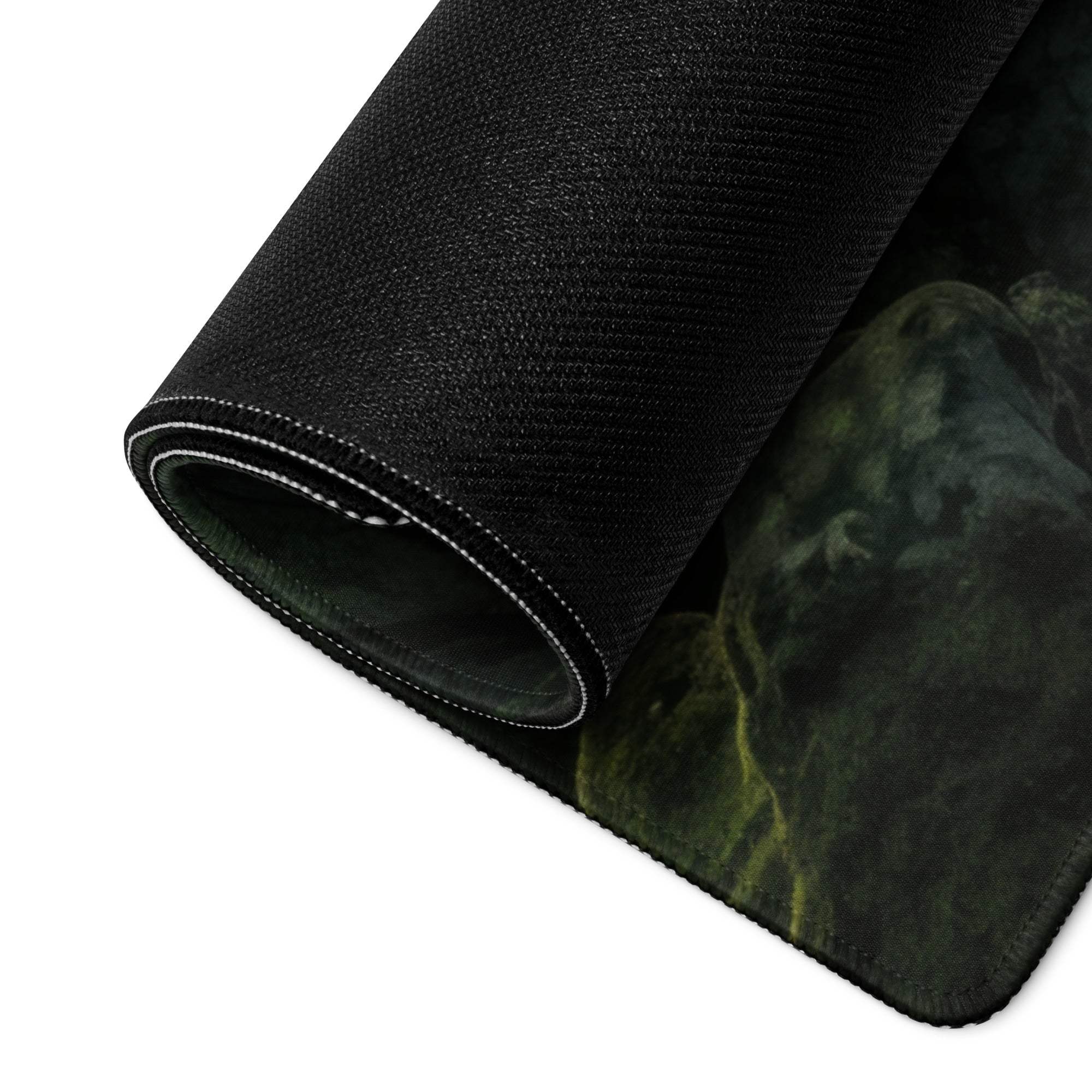 Black textured mousepad with moody emerald green marble design