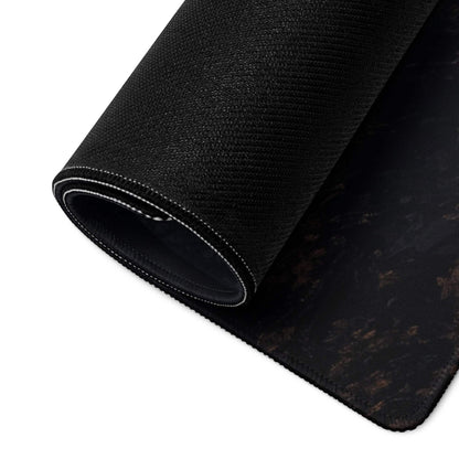 Black textured marbled gaming mouse pad with white edge stitching