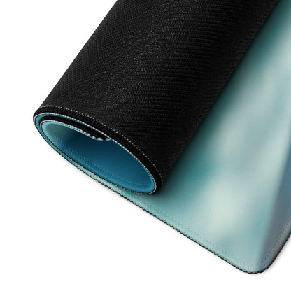 Premium Ocean View gaming mouse pad back: black textured outer with teal inner, rolled