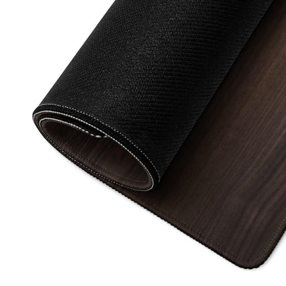 Black textured wood-grain gaming mouse pad with stitched edges