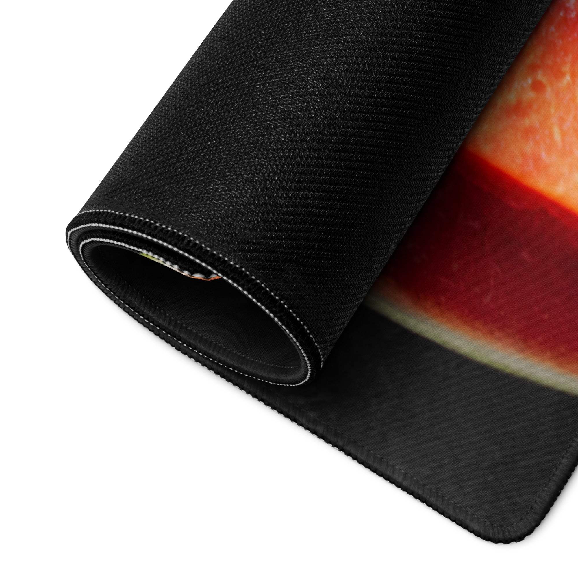 Black textured gaming mousepad with vibrant watermelon slice design