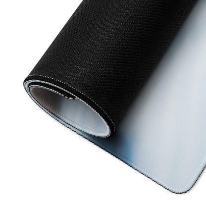 Back of black textured premium gaming mousepad with white underside and stitched edges