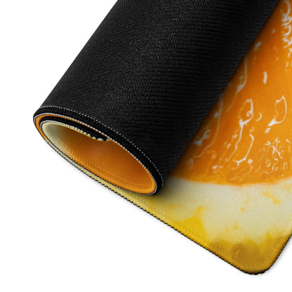 Black and orange citrus slice gaming mouse pad with non-slip base
