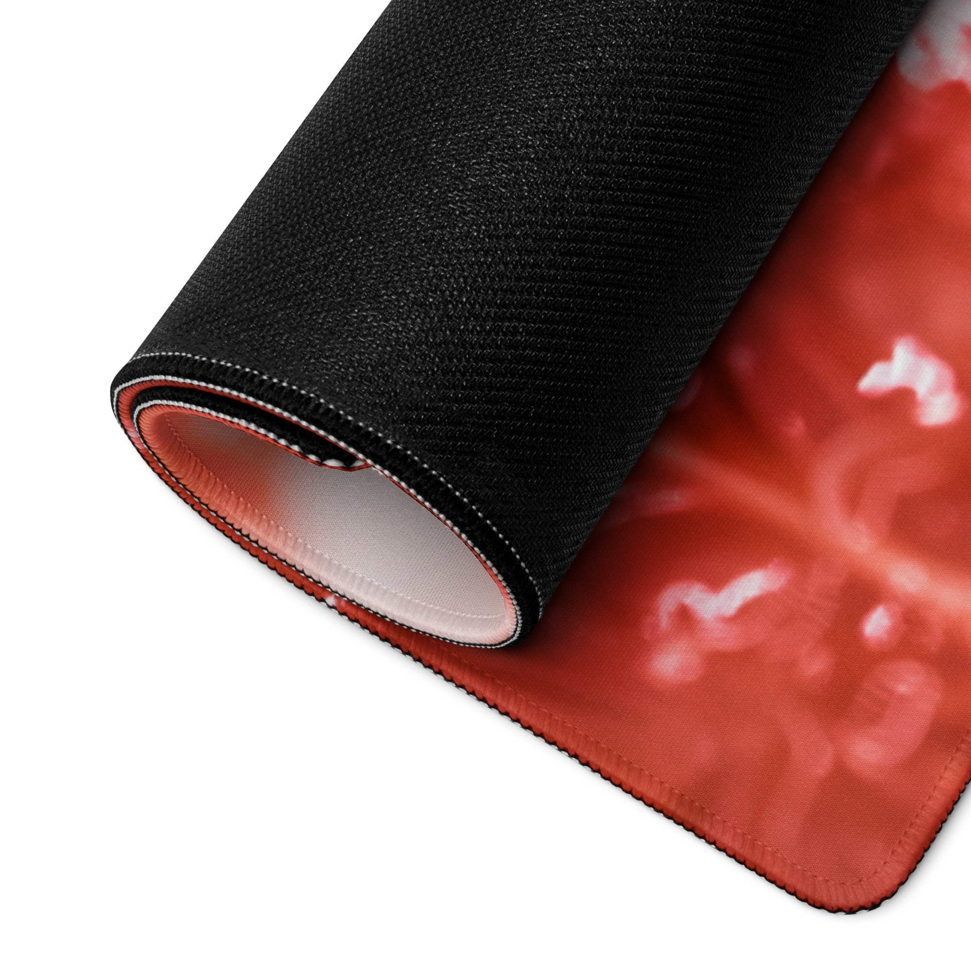 Vibrant grapefruit citrus glow large gaming mousepad textured black red design