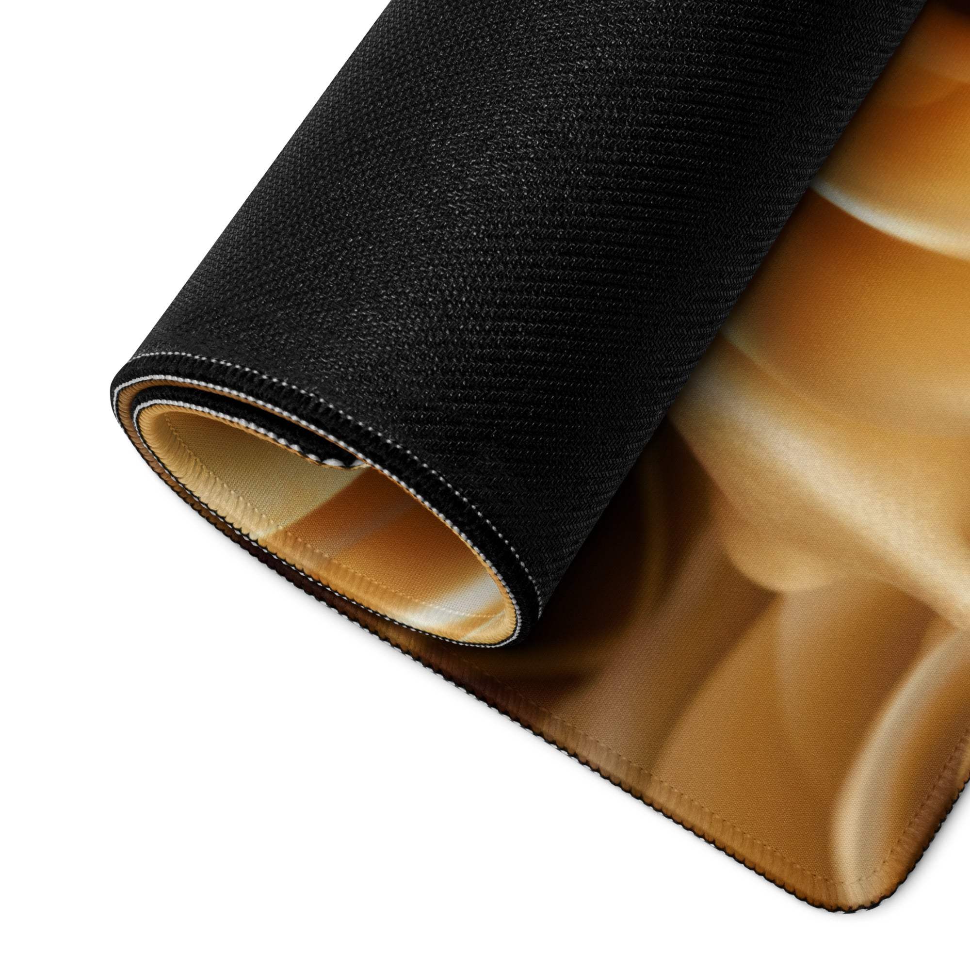 Black textured Luxurious Golden Rose gaming mousepad with rolled golden-brown edge