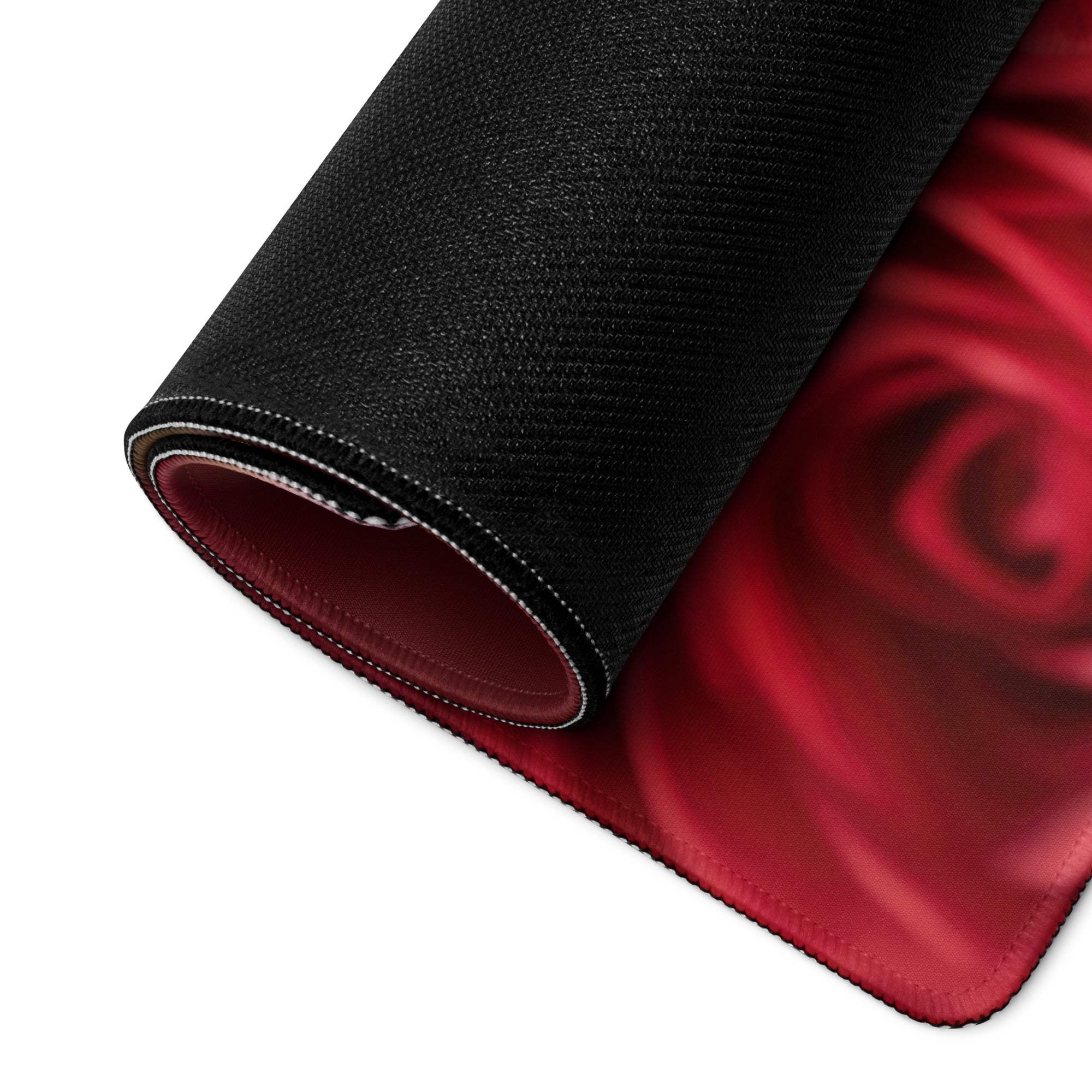 Black and red rose floral gaming mouse pad with textured surface