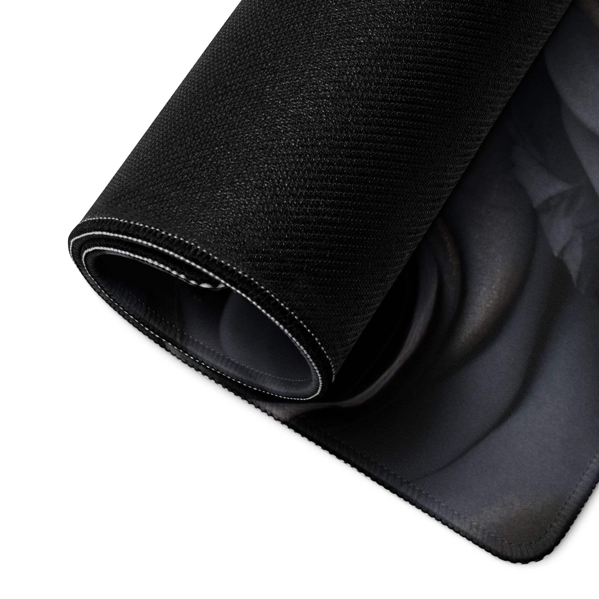 Black textured Moody Black Rose gaming mousepad with woven pattern and stitched edges