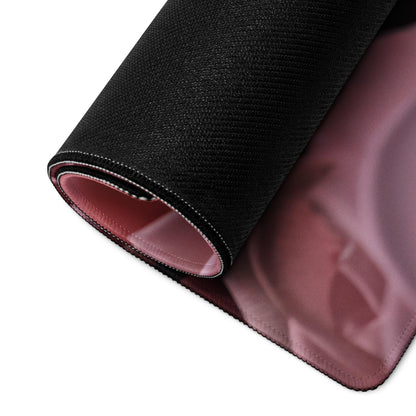 Black textured mousepad with pink floral rose lining and stitched edges