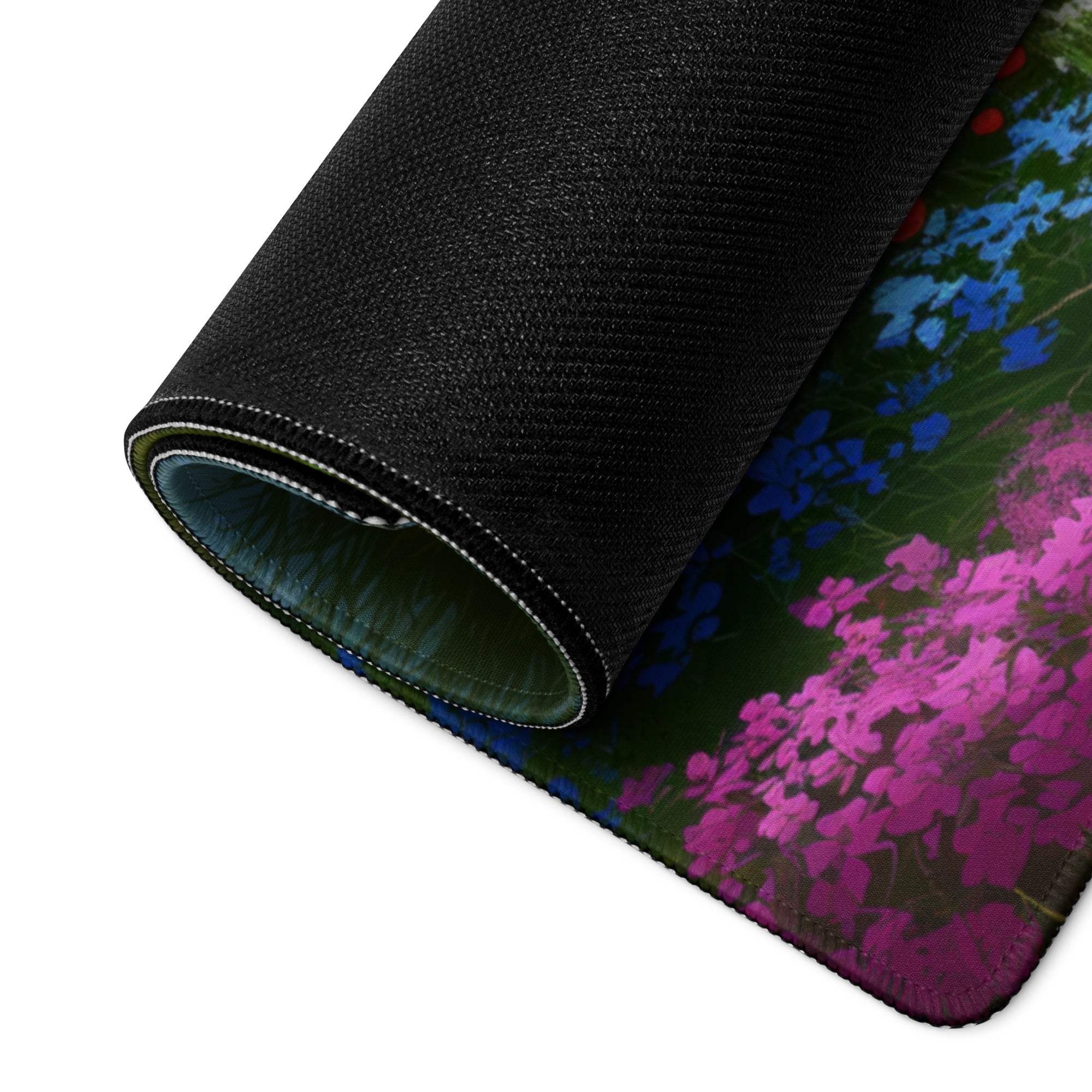 Rolled-up Vibrant Floral Gaming Mouse Pad with non-slip base