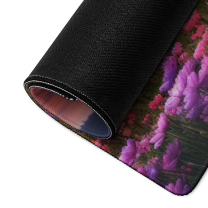 Rolled-up Epic Landscape Sunset Violet Pink Flower Meadow gaming mouse pad