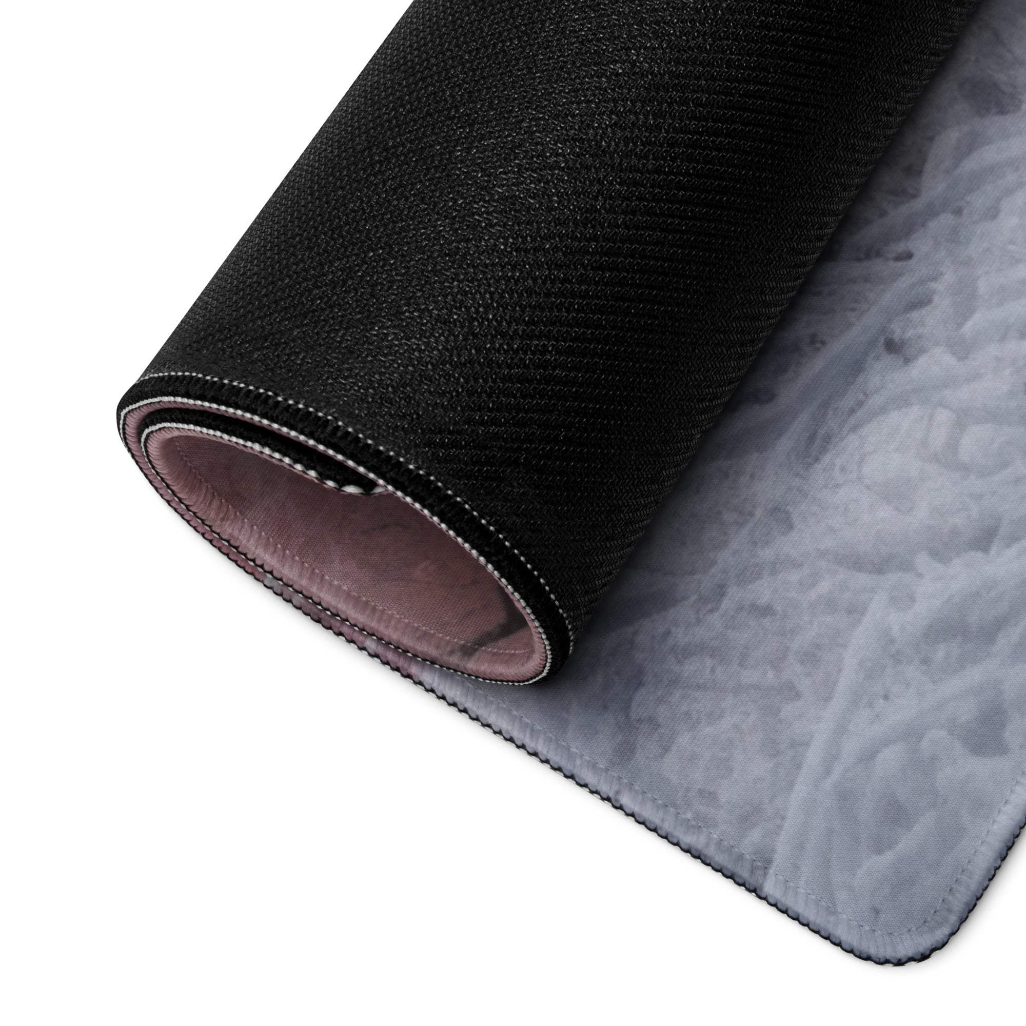 Black textured mousepad with gray marble pattern and stitched edges