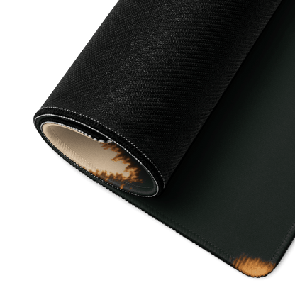 Large Forest Lake Dawn black textured mousepad with burnt edge and white stitching