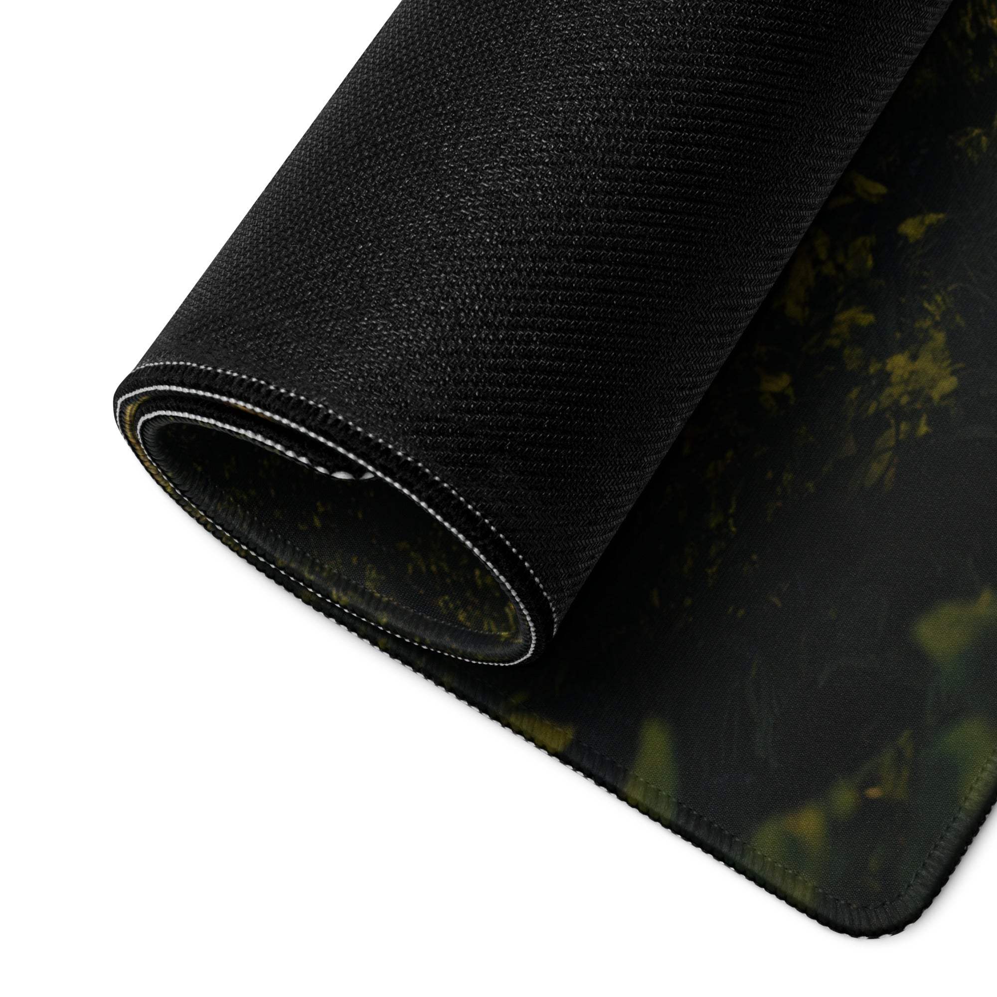 Black textured olive camo gaming mousepad with edge stitching
