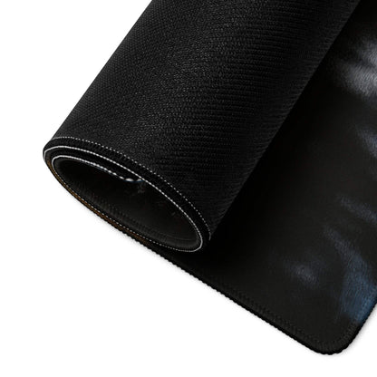 Black textured back of Autumn Forest gaming mousepad with sheen, reinforced edges