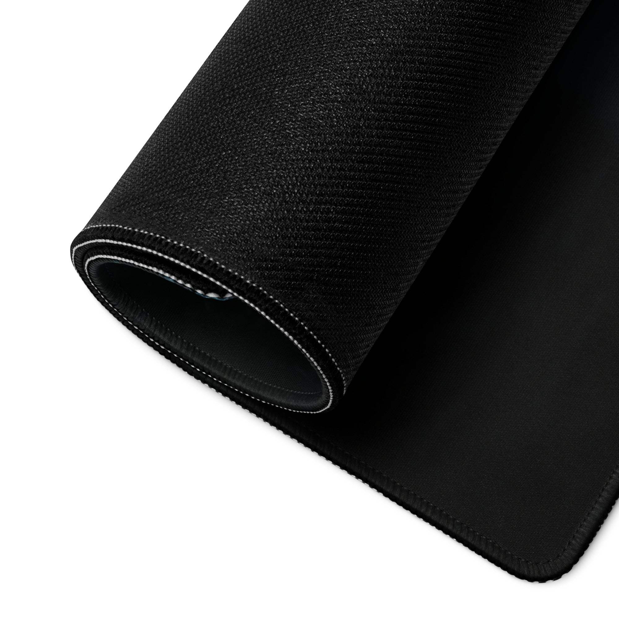 Black textured Forest Serenity gaming mouse pad with stitched edges