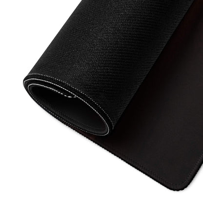 Black textured gaming mousepad with white edge stitching and non-slip base
