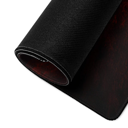 Landscape forest moody red gaming mousepad with black texture, red gradient, white stitching