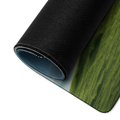 Black textured gaming mousepad with green wood grain Vibrant Landscape Tree design