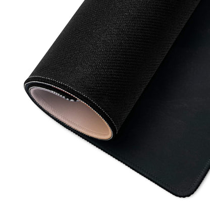 Black textured mousepad back with soft padded underside and stitched edges