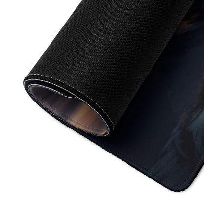 Black textured Epic large gaming mousepad with sunset mountain design