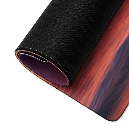 Vibrant sunset beach palm trees large gaming mouse pad with black textured gradient red to purple stitched edges