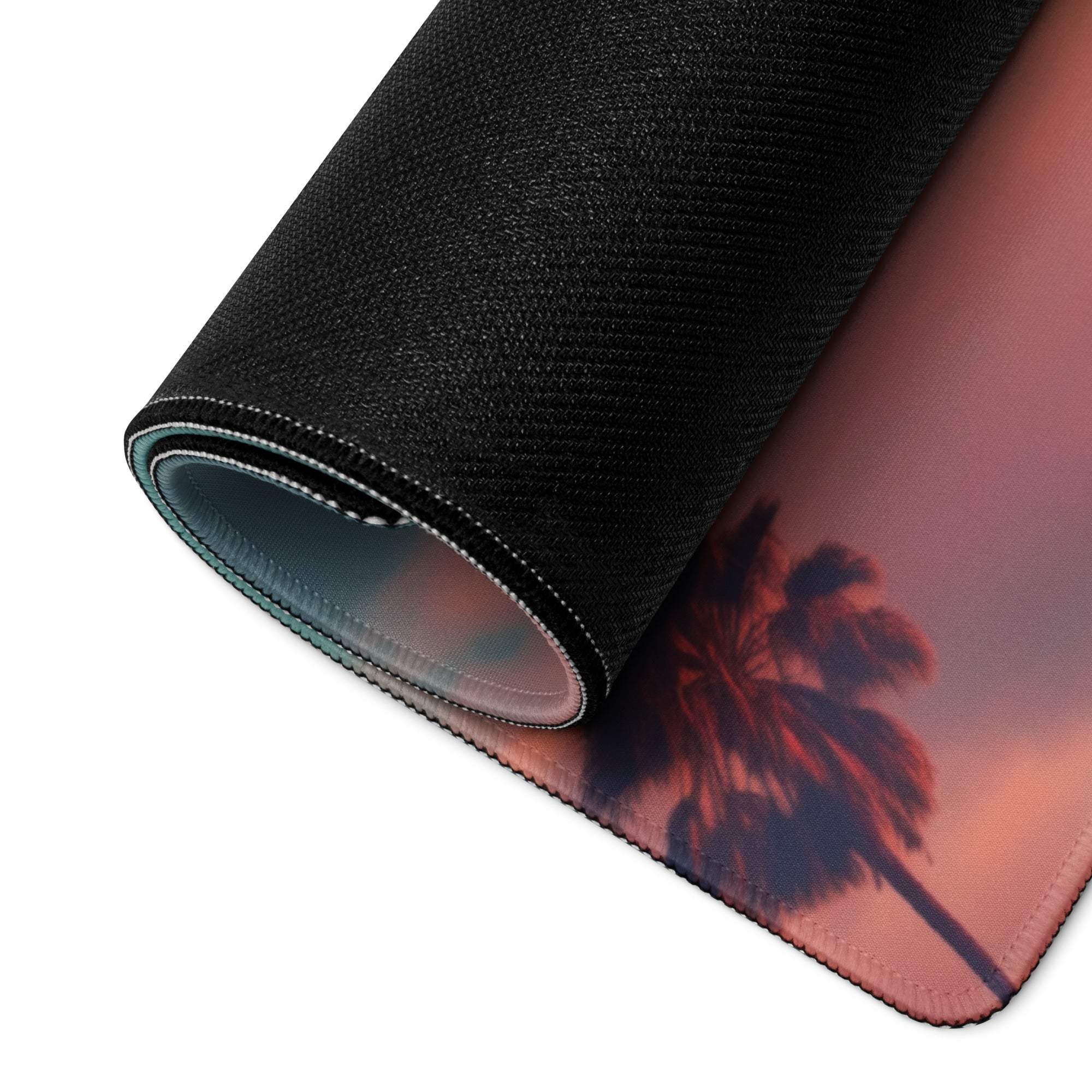 Dreamy palm tree sunset pink sky gradient large gaming mouse pad