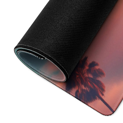 Dreamy palm tree sunset pink sky gradient large gaming mouse pad