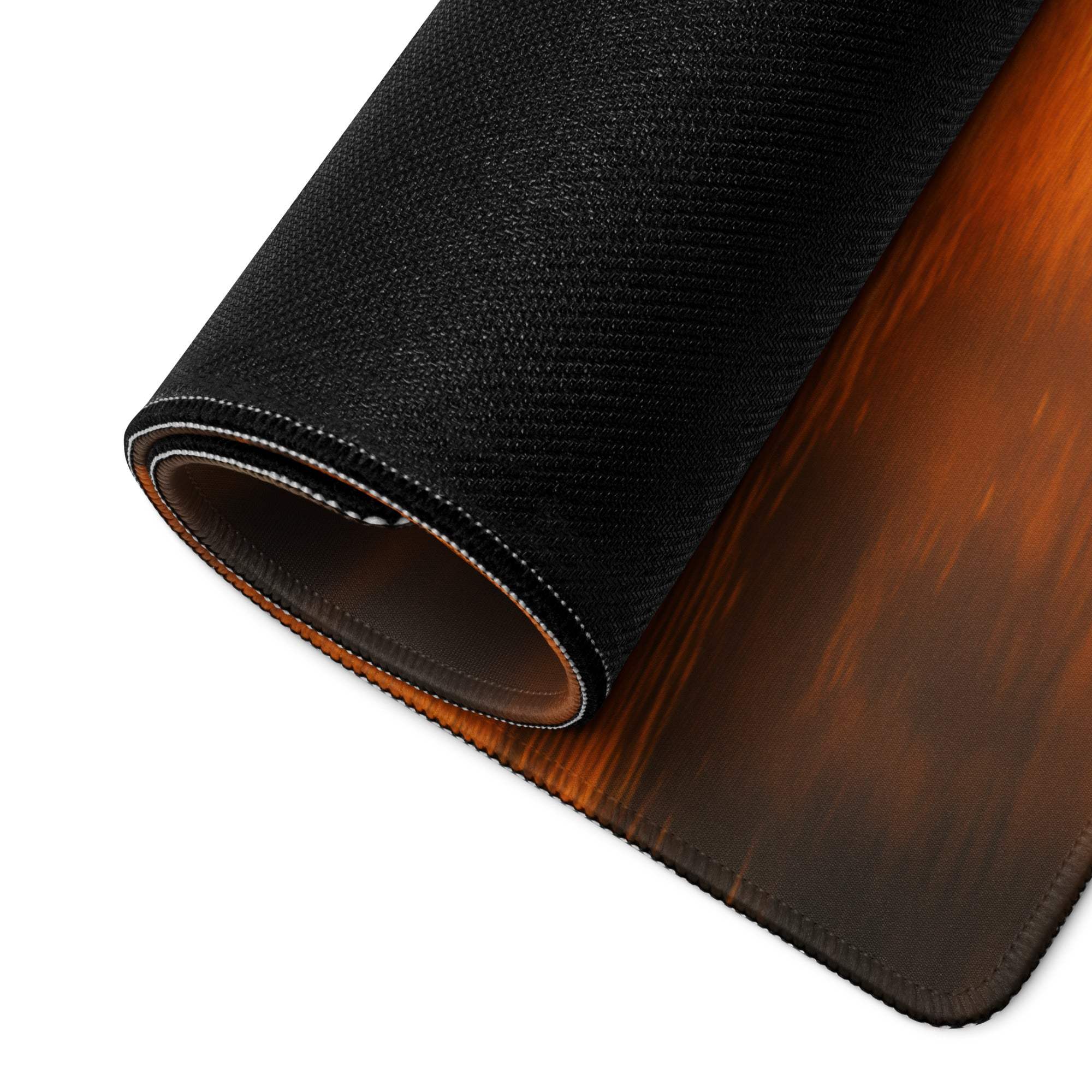 Black wood-grain textured mousepad back with stitched edges