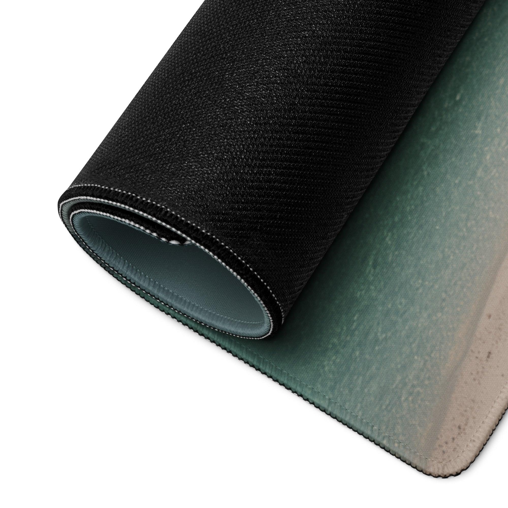 Premium beach scene gaming mouse pad in green to beige gradient