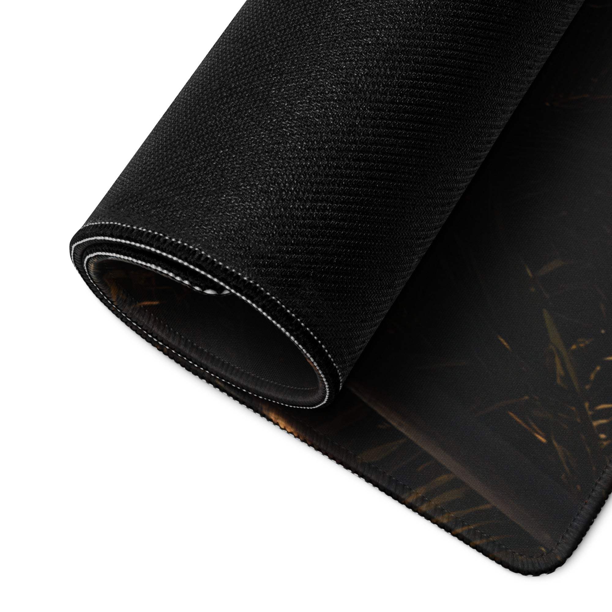 Black textured Tropical Palm Sunset gaming mousepad rolled edge